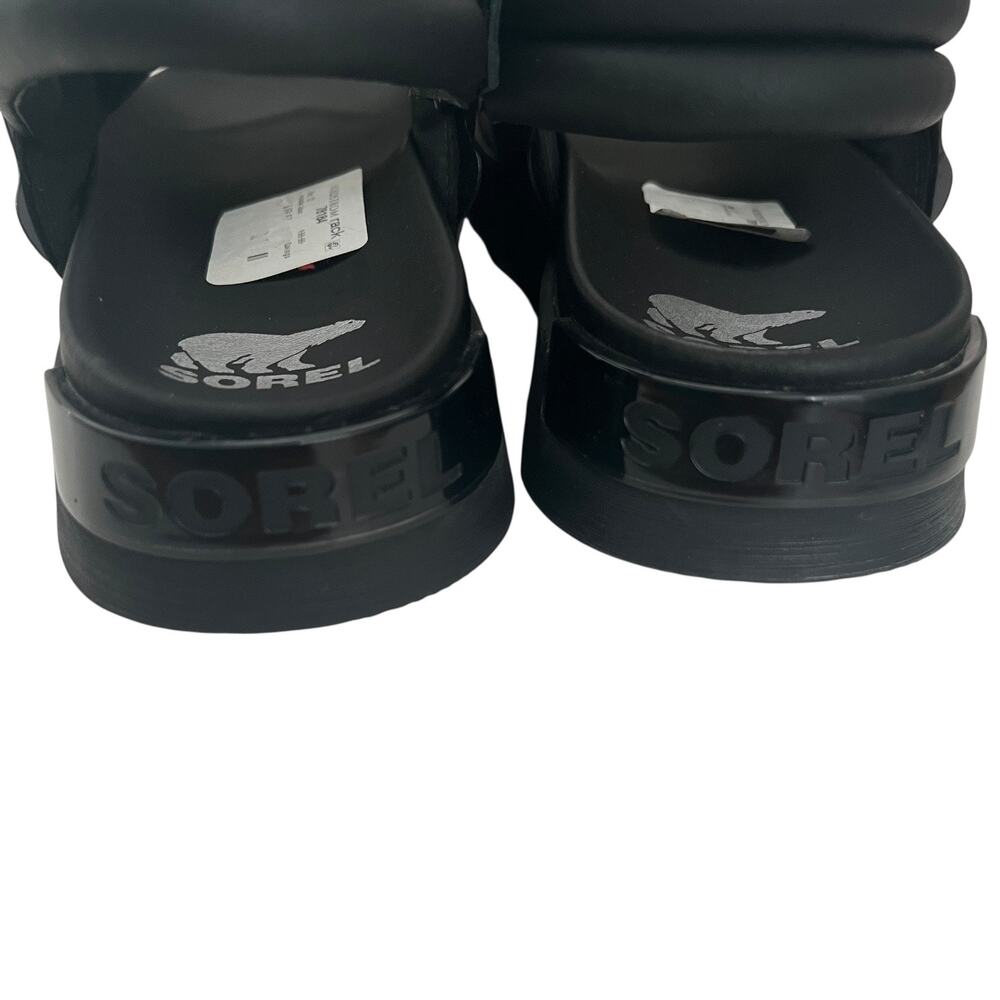Sorel Viibe Slingback Flat Puffy Black Leather Sandals Size 11 - Picture 6 of 10
